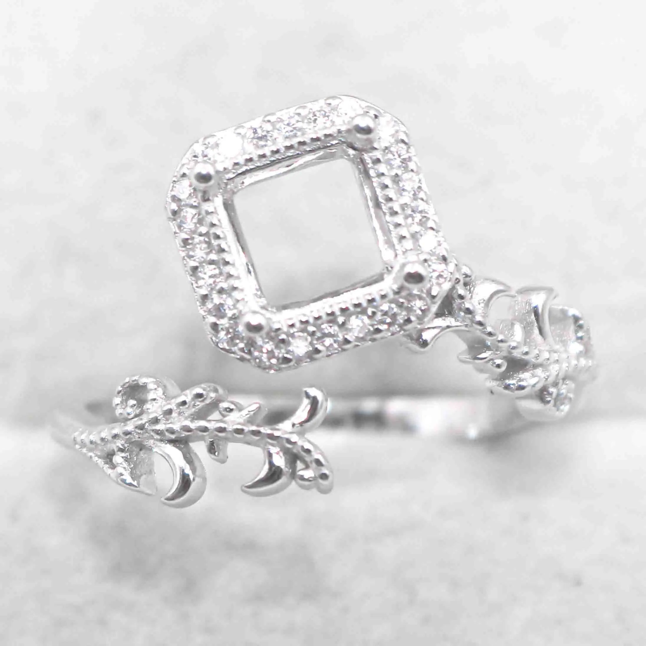 Sterling Silver 6*6mm Semi Mount Ring Square Shape Empty Frame Blank Claws Setting S925 Base Without Center Stone for Inlay DIY