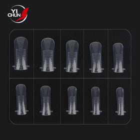 100 Pcs Transparent Paper-Free Tray Acrylic Molded Artificial Fingernails Nail Extension Form System Building Poly Nail Salon