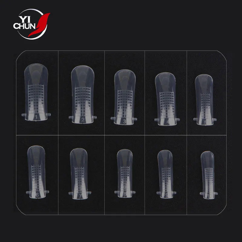 100 Pcs Transparent Paper-Free Tray Acrylic Molded Artificial Fingernails Nail Extension Form System Building Poly Nail Salon