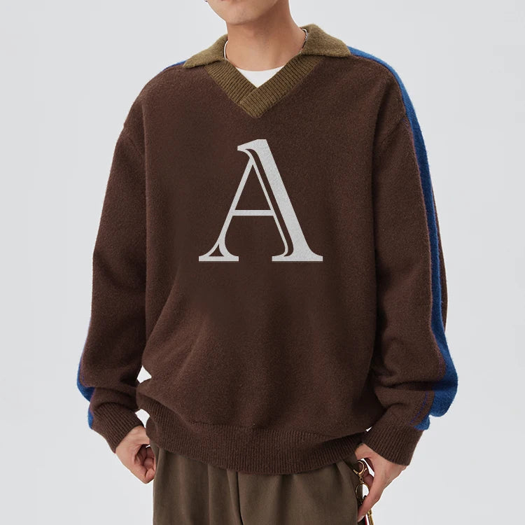 Custom Logo Men Polo V Neck Sweater Pullover Knit Top Long Sleeve Knitwear Fashion Jumpers Winter Knitted Jersey Sweater for Men