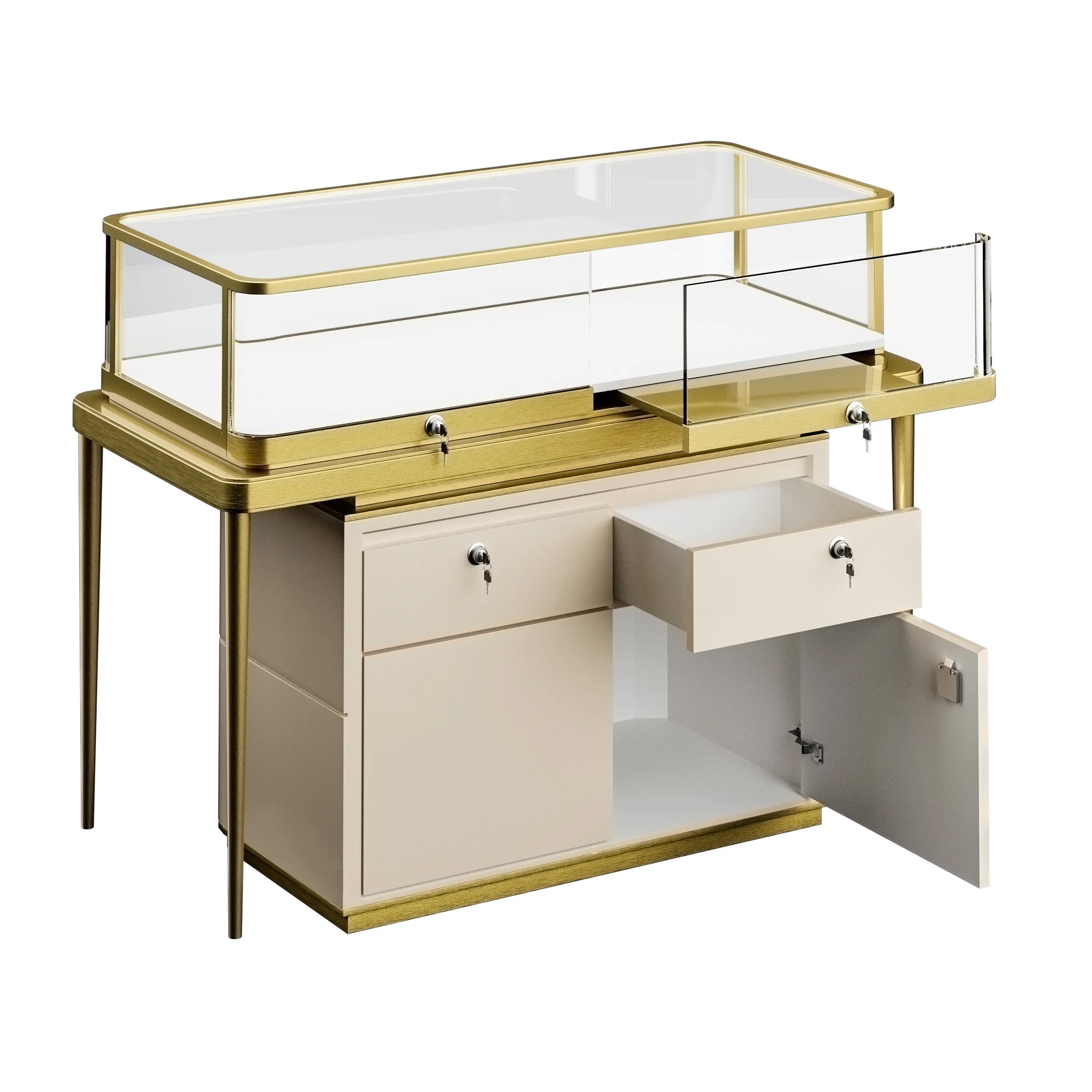 Luxury Jewelry Shop Window Exhibition Counter Custom Logo Metal Glass Jewellery Cabinet Jewelry Display Showcase