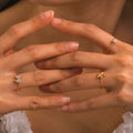 J&D New Trendy 18k Gold Plated Stainless Steel Jewelry Thine Adjustable Flower Finger Ring Set Women