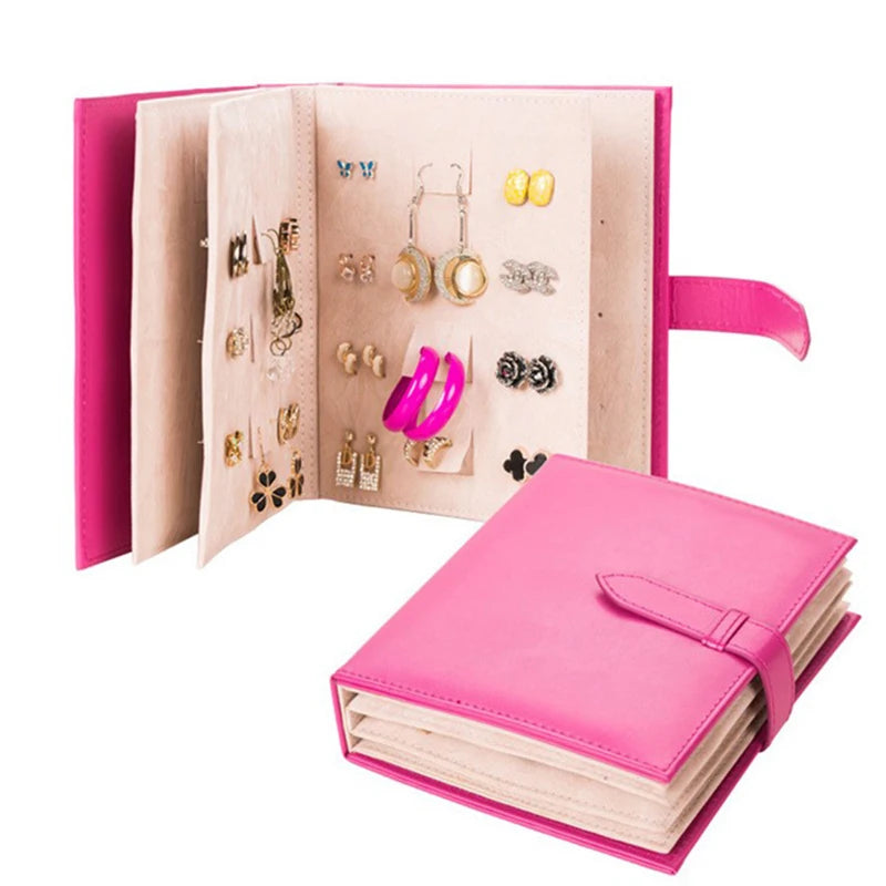 Pu Leather Earring Holder Medium Organizer Portable Travel Jewelry Case Fuchsia Leather Packaging Leather Box Customized 1pc/opp