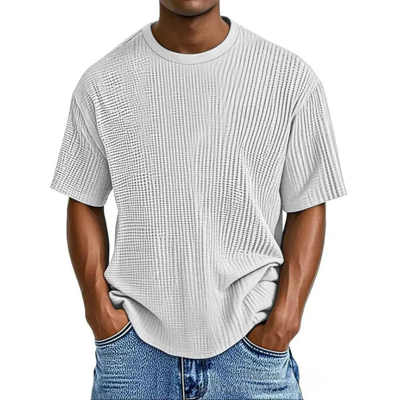 RNSHANGER EU Size Waffle Men's T Shirts Casual Summer Solid Color Short-sleeved Tee Top Streetwear Round-neck Thin Male T-shirt