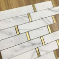 Modern White Marble Mix Brass Mosaic Tiles Brick Shape Parquet Design for Hotel Wall Decoration Room Application Graphic Design