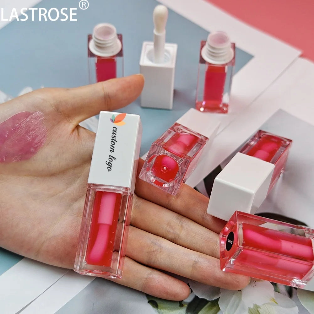 New Trending White Tube Glitter Lip Plumping Oil Color Changing Lip Plumping Gloss Nourishing Hydrating Lip Care Pink Box
