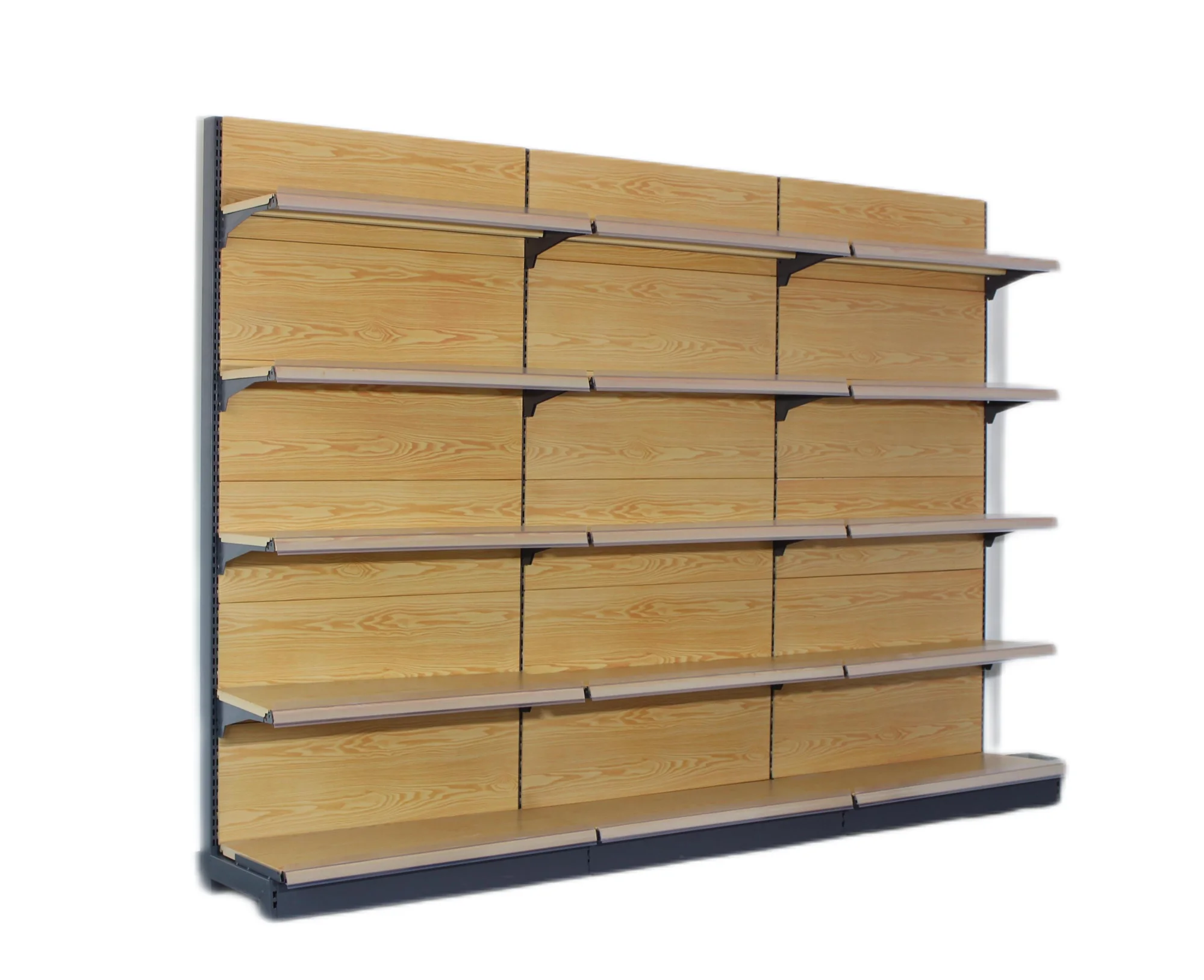 Install Easily Heavy Convenience Store Shelf Light Wood Grain Style Grocery Shelves