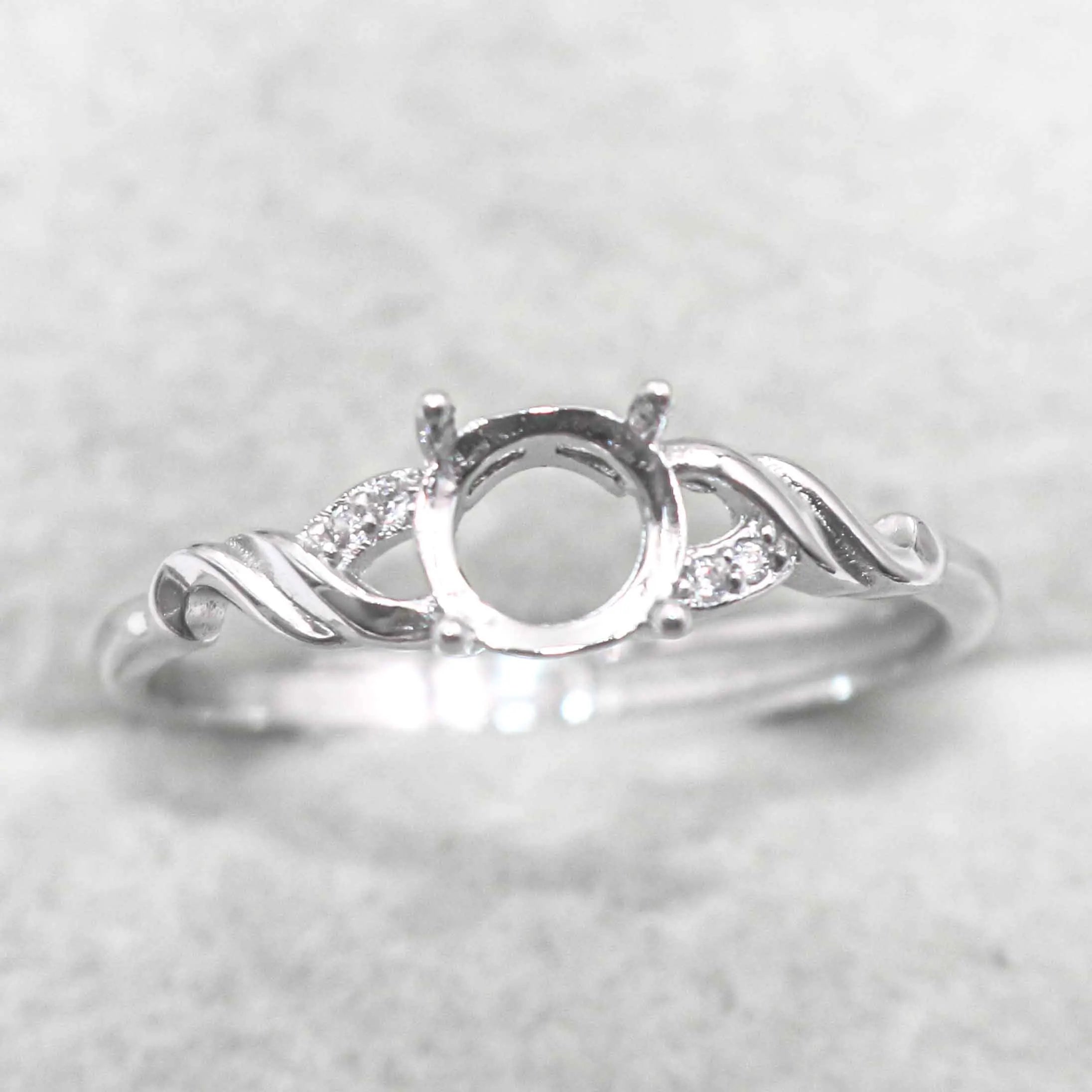 Sterling Silver 6*6mm Semi Mount Ring Empty Frame Blank Support Claw Setting S925 Base Holder Without Center Stone for DIY Inlay