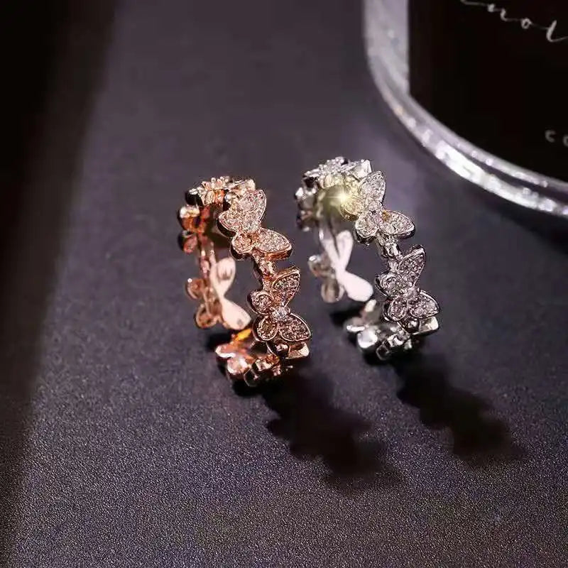 Fashion Open Adjustable Butterfly Ring Silver Plated Zircon Butterfly Finger Rings Rhinestone Butterfly Ring for Women
