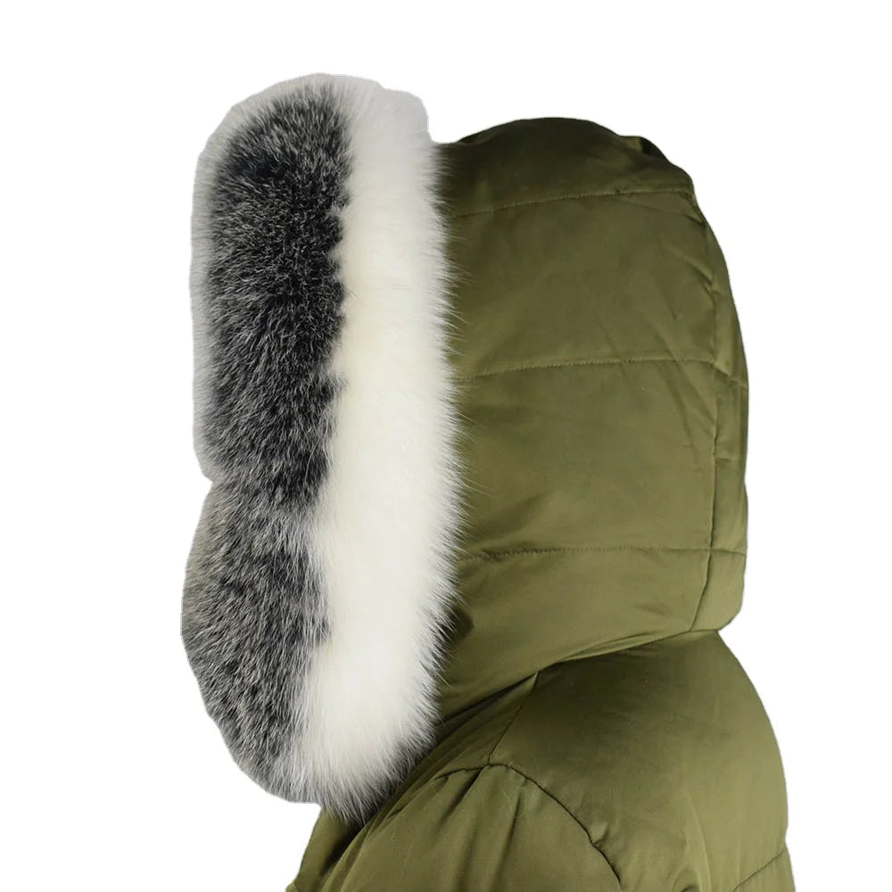 MWFur Fashion Winter Fur Hood Trimming Fox Fur Collar for Hood Fur Collar Scarf White With Forested for Winter Jacket Outwear