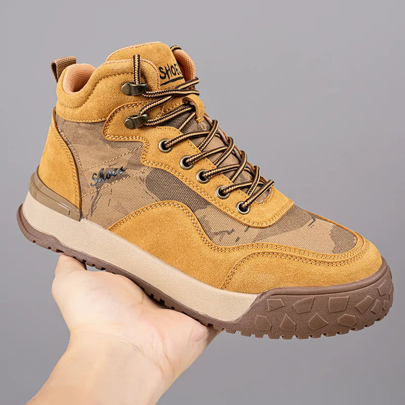 Men's Luxury Anti-slip Suede Leather Hiking Shoes High Top Retro Style for Winter and Spring Seasons