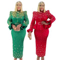 Women's Fashion Suit Luxury African Dress Rhinestone Elegant African Dresses Mesh Fabric Dresses African Women