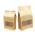 Low Moq Custom Recycled Food Packaging Flat Bottom Durable Ziplock Kraft Paper Eight Side Bag with Window
