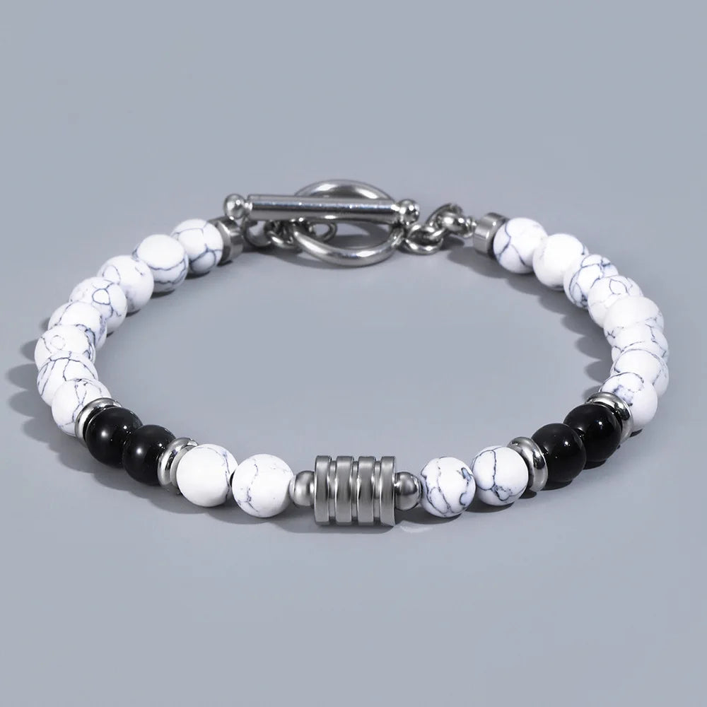 Fashion 6MM Tiger Eye Natural Stone Stainless Steel OT Chain Bracelet Charm Women Men Gifts STB066