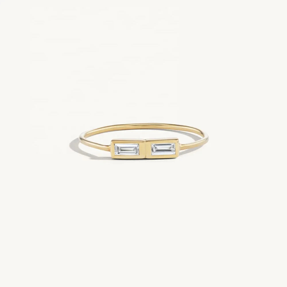 Peishang Custom Design Jewelri Stacked Double baguette Zircon Diamond Ring Double 925 Sterling Silver Casual Rings for Ladies