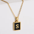 Waterproof Tarnish-Free Stainless Steel PVD 18k Gold Rectangle Pendant Necklace 26 A-Z Initials Trendy Christmas Fashion Jewelry
