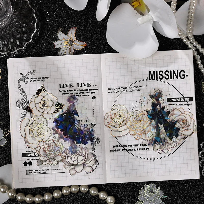 20pcs/pack Flowers Full of Three-dimensional Handbook Sticker Pack Retro Stickers Handbook Stickers Handbook Material