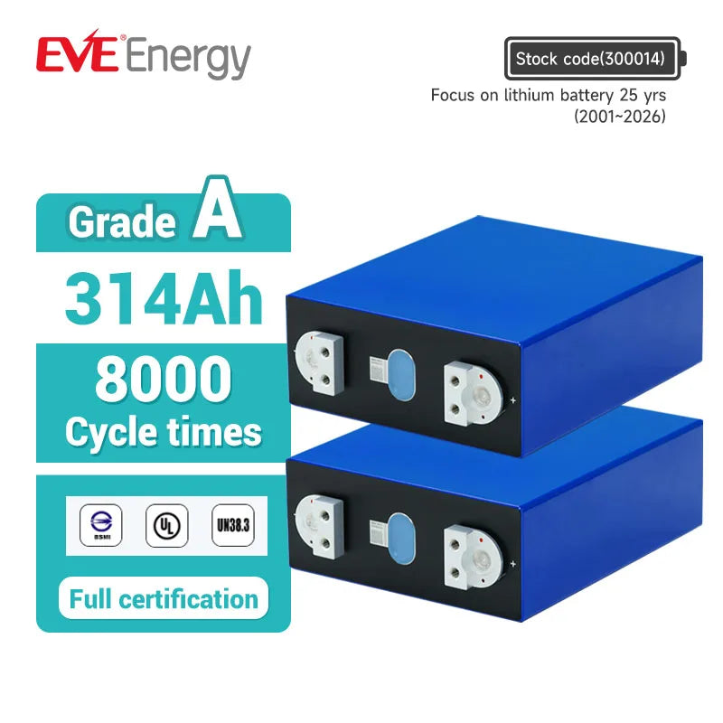EVE EU STOCK 314ah MB313.2V 8000 Cycles CE Lifepo4 Battery Home Energy Storage System Lifepo4 Cell