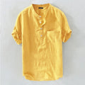 Summer Casual Men Shirts Stand Collar Solid Cotton Blouse Short Sleeve Streetwear Brand Shirts Harajuku Camisas Hombre