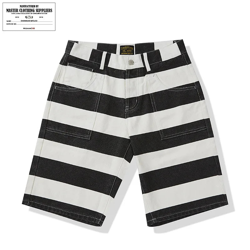 Men Shorts Vintage Motorcycle Striped Cargo Shorts Custom Wholesale Mid-Length 100% Cotton Canvas Work Pants for  Streetwear