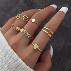 VKME Fashion 6Pcs/Set New Design Gold Color Heart Braided Open Ring
