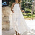 Custom Petite Women Cotton Linen Pleated Vacation Casual Vintage Elegant Summer White Outfits Dress