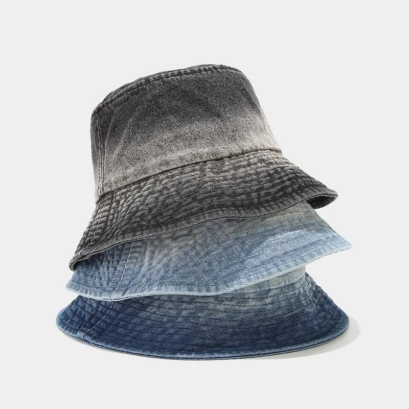 Trendy New Denim Jean Fisherman Hat Women Spring Summer Outdoor Sun Hat Wholesales Ombre Color Wash Faded Bucket Hat