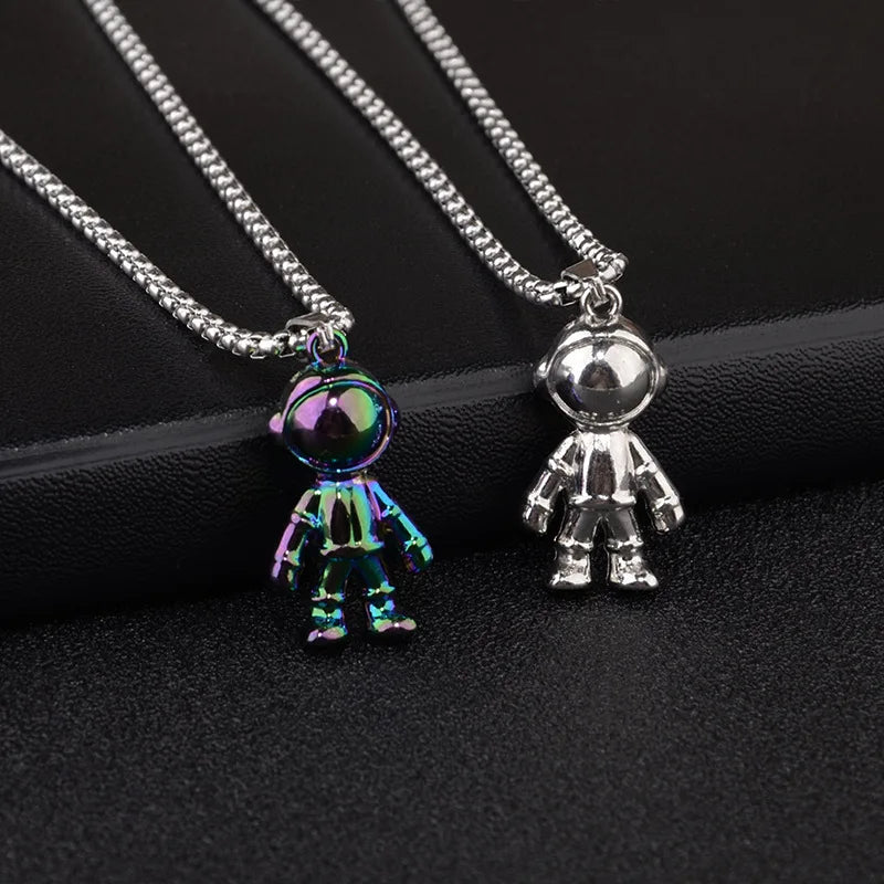 Hip Hop Necklace Titanium Steel Necklace Men's Fashion 3D Metal Astronaut Spaceman Anodizing Plating Pendent Chain Necklace