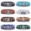 8mm Mixed Natural Gemstone Bracelet for Couples Silver Buddha Head Friendship Buddhism Healing Reiki for Zinc Alloy