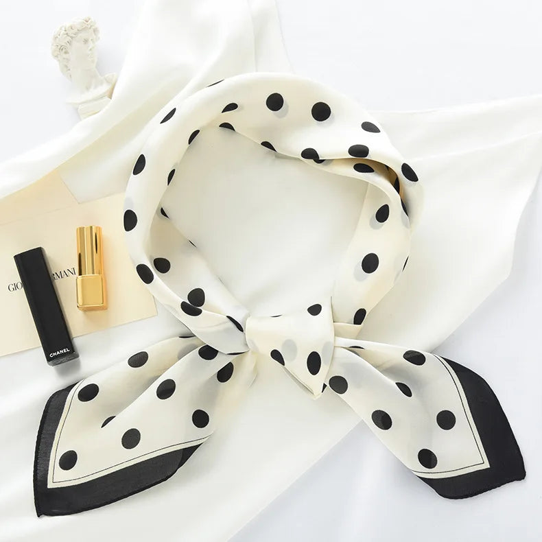 Wholesale New Style Hair Accessories Vintage Hairbands Square Scarf Printed Polka Dot Satin Silk Scarf for Women