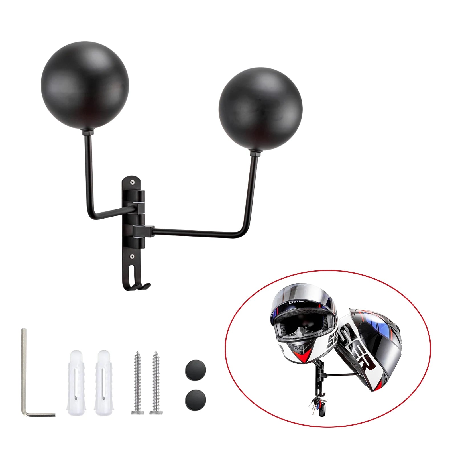 Motorcycle Helmet Wall Mount Holder Heavy-Duty Steel/ABS Universal Fit for Full Face/Off-Road Helmets Anti-Scratch