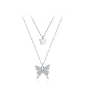 Factory Direct Selling Wholesale Price Cold Style Sterling Silver 925 Jewelry Double Layer butterfly Pendant Necklace