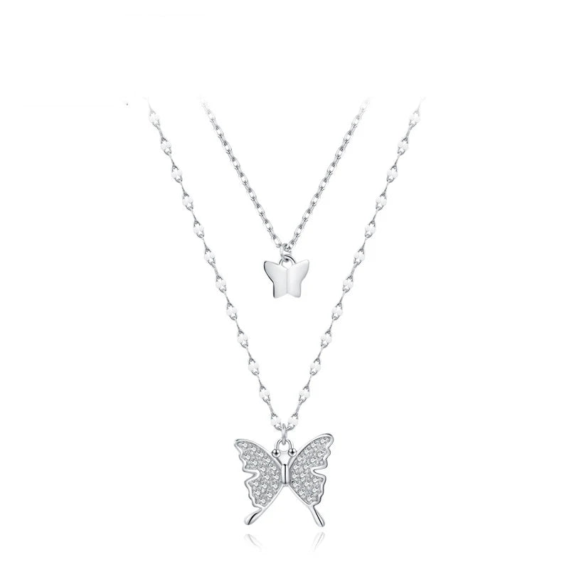 Factory Direct Selling Wholesale Price Cold Style Sterling Silver 925 Jewelry Double Layer butterfly Pendant Necklace