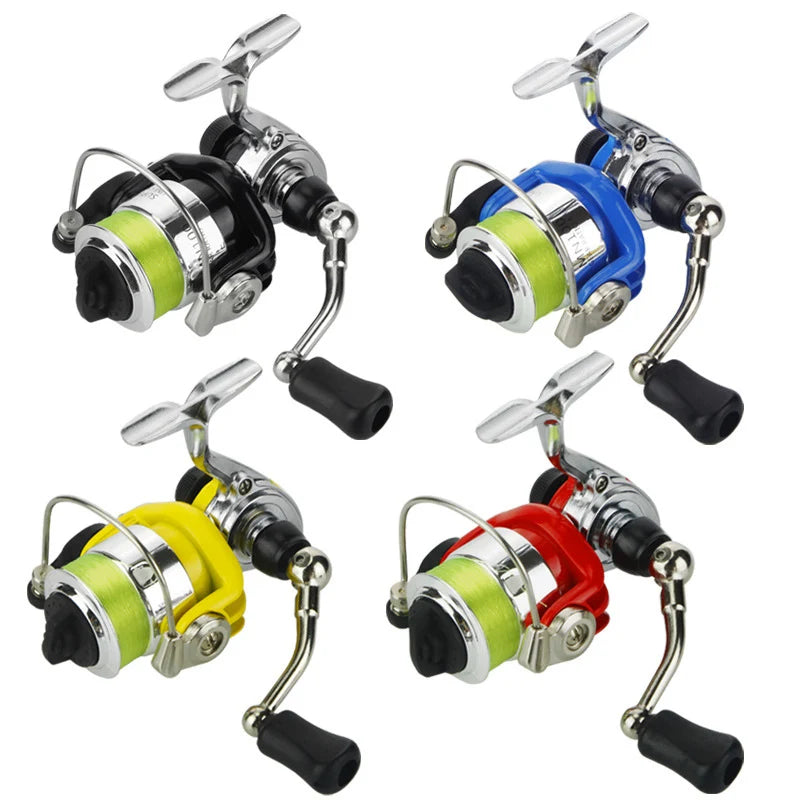 WEIHE Mini Spinning Fishing Reel 4.3:1 Gear Ratio 2+1BB 4 Colors Pesca Fishing Wheel With 50m 2# Line