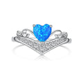 Dylam Stunning Elegant Design 925 Sterling Silver 5A Cubic Zirconia Synthetic Opal Crown Ring Jewelry Gifts for Women