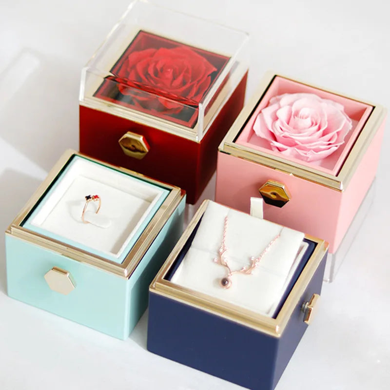 Eternal Rose Rotating Double Layer Acrylic Jewelry Box Creative Birthday Gift Valentine's Day Gift
