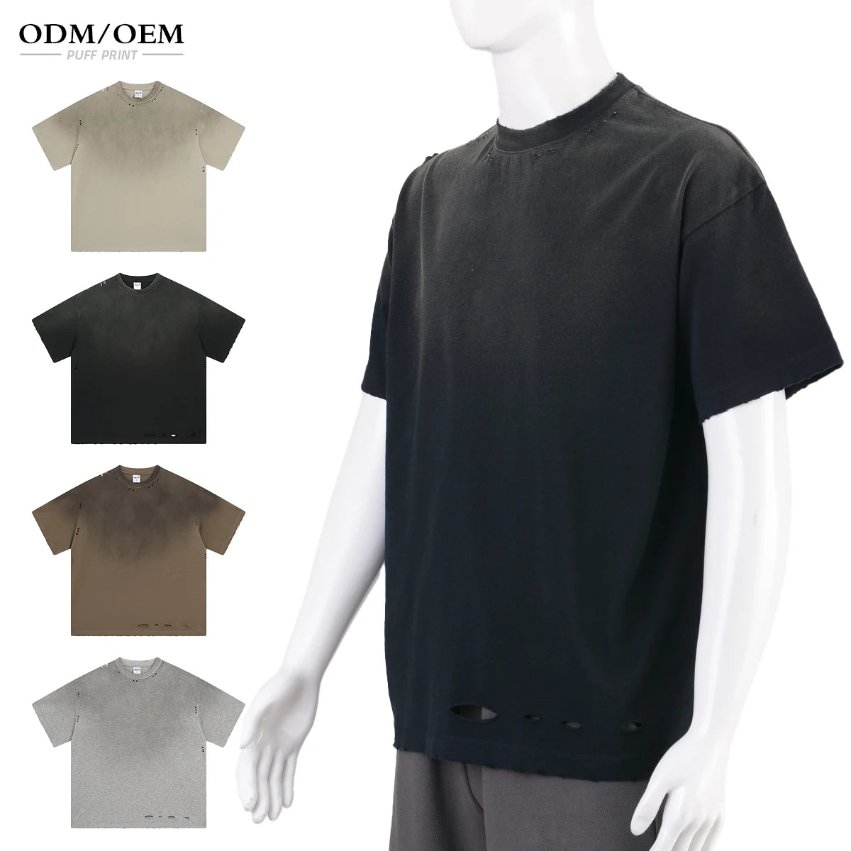 Vintage Acid Washed Men's Oversized T-Shirt Custom Logo 100% Heavyweight Cotton Distressed Blank T-Shirt with Solid Pattern