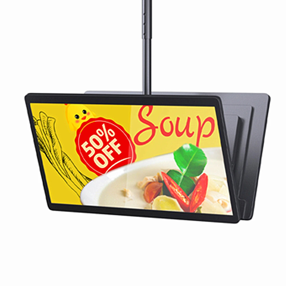 43 49 55 Inch Ceiling Mounted Double Sided Window Facing Menu Board Digital Advertising Indoor Display Hanging Screen