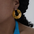 Geometric Statement Hoops Jewelry 18K Real Gold Minimalist Waterproof Non Tarnish Vintage Elegant Large Earring