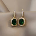 Emerald Simple Retro 925 Silver Needle Copper Inlaid Zircon Earrings