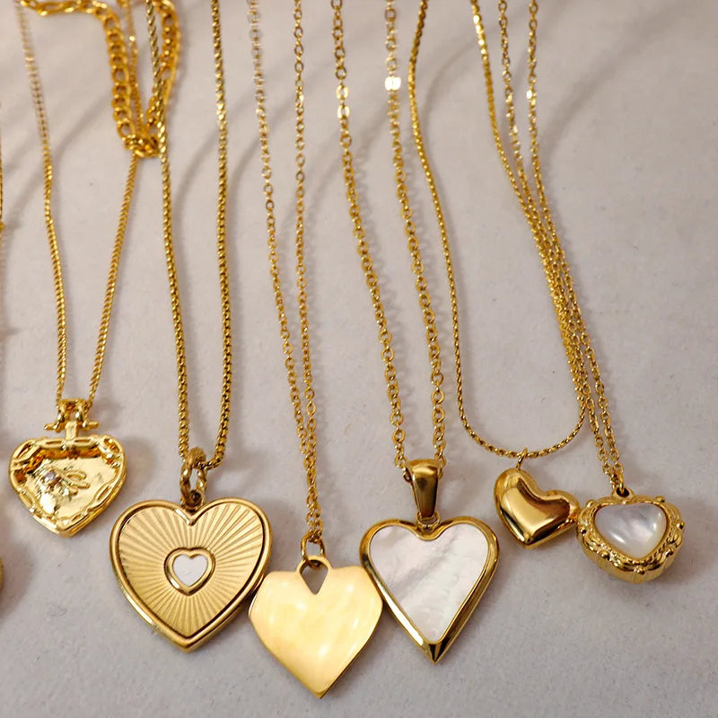Valentine's Day Gift Jewelry Heart Love Necklace Stainless Steel Heart Love Charm Zircon Pendant Necklace for Women Necklace