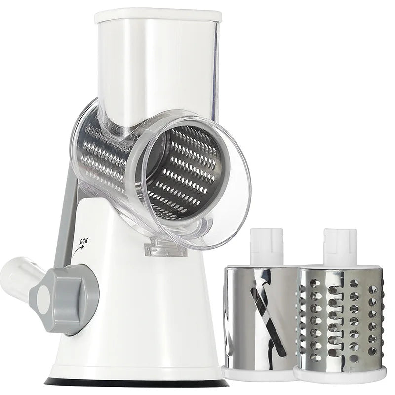 Multifunction Fruit Cutter Cheese Shredder Rotary Drum Grater with 3 Stainless Steel Blades Vegetable Chopper