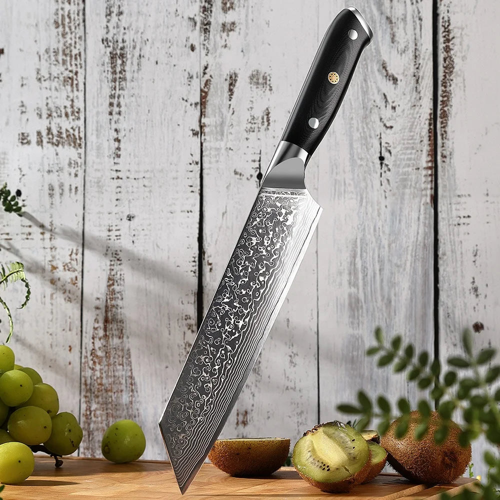 8 Inch Kiritsuke Knife JDH Damascus Kitchen Knife 67 Layers Damascus Steel with G10 Handle Black Factory Wholesale