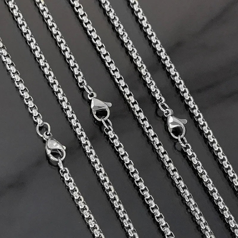 3mm Classic Stainless Steel Square Box Chain Necklace Steel Color Multi-Spec Basic Necklace