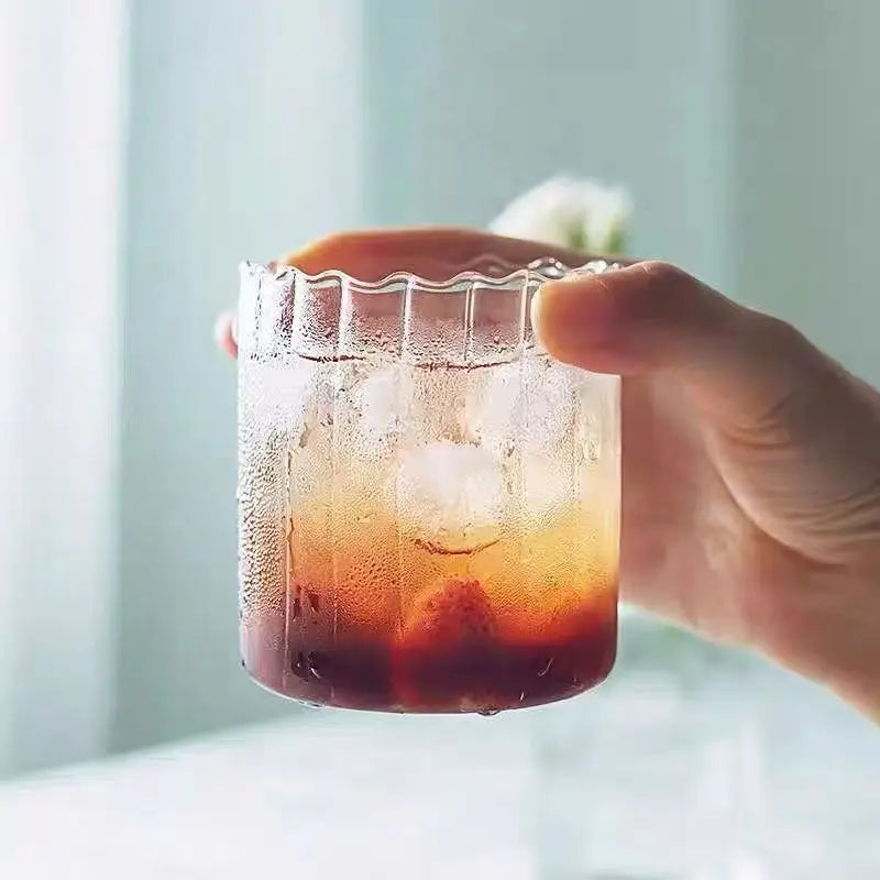 Reusable 450ml Clear Striped Eco-Friendly Tea Mugs High Borosilicate Glass for Coffee Whiskey Juice Water Drinking Party Use