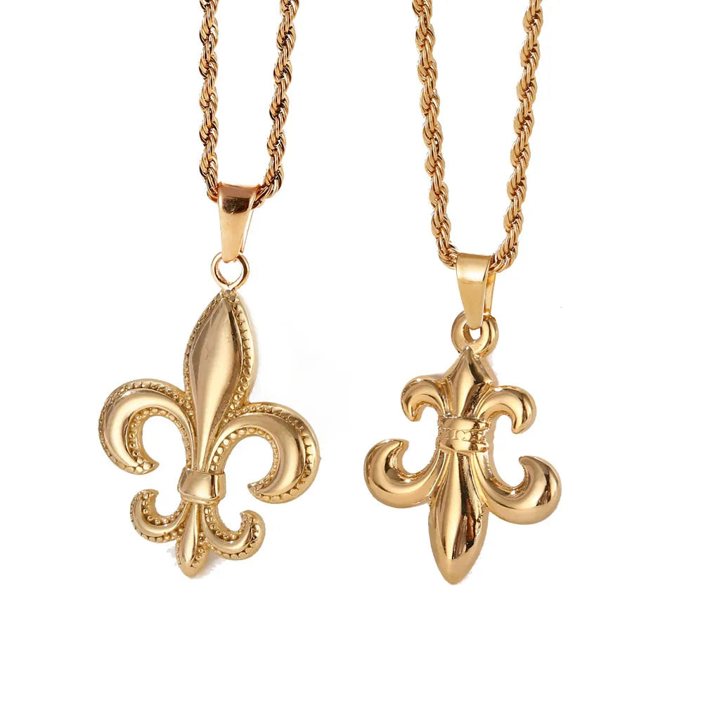 Vintage Spartan Warrior Zeus Pendant Roman Greek Mythology Medusa Stainless Steel Pvd Gold Plated Fleur De Lis Pendant Necklace
