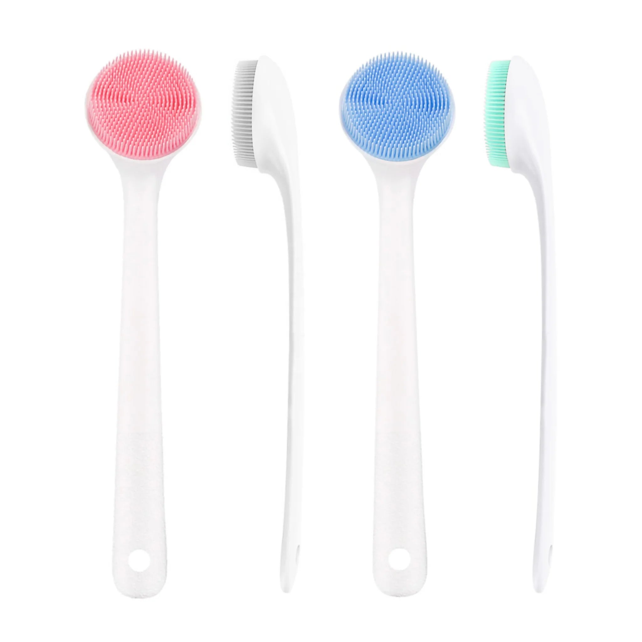 Eco-friendly Custom Long Handle Body Back Massager Exfoliating Dry Brush Silicone Cleaning Bristle Bath Brush