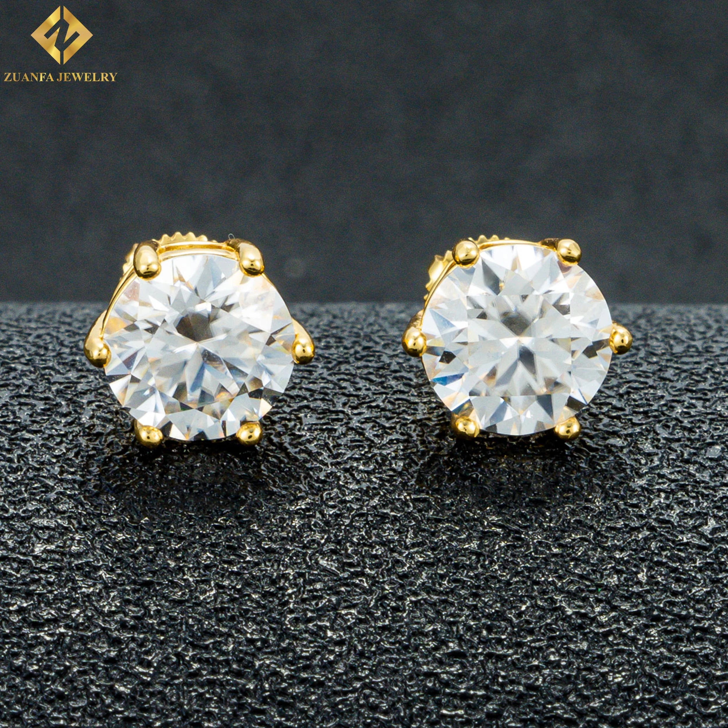 Ready to Ship Zuanfa Jewelry Round Shape VVS GRA Certificate Moissanite Diamond Sterling Silver Screw Back Stud Hip Hop Earrings