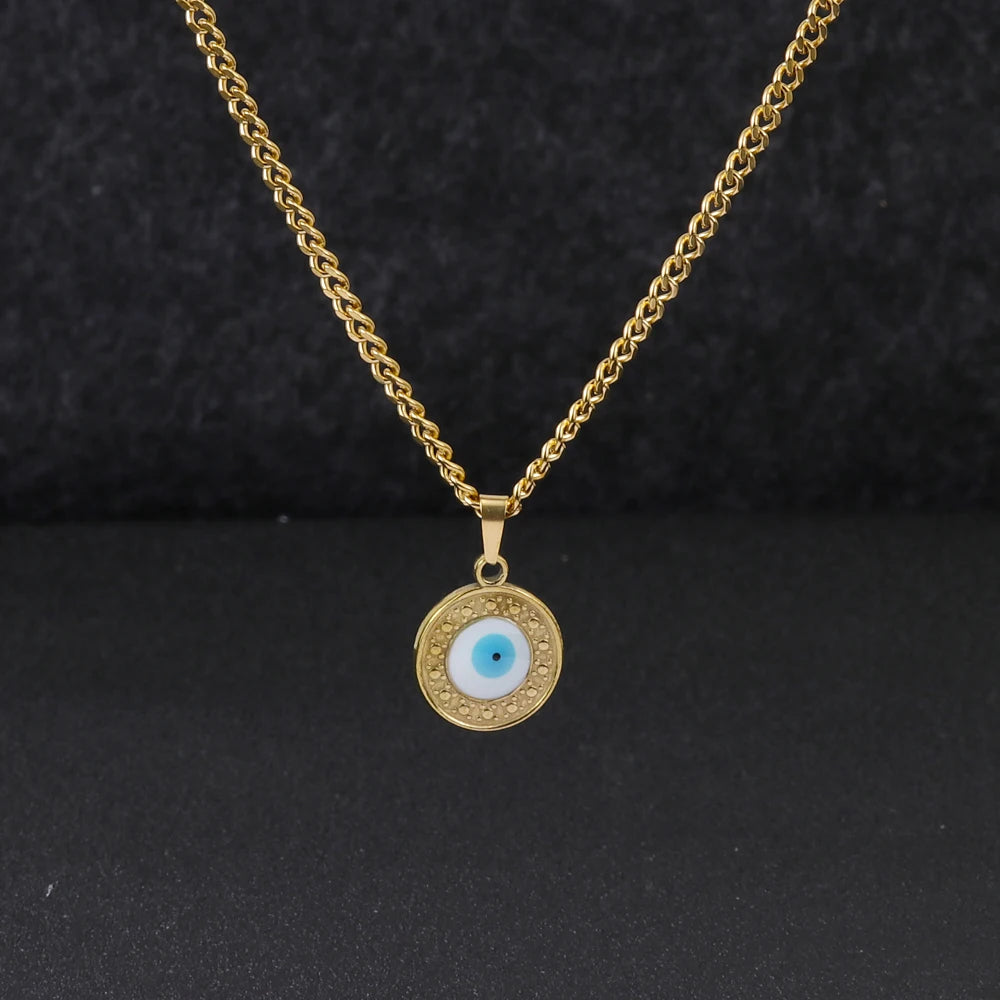 18K Gold Lucky Blue Eye Pendant on Stainless Steel Chain Tarnish-Free Necklace for Women and Girls
