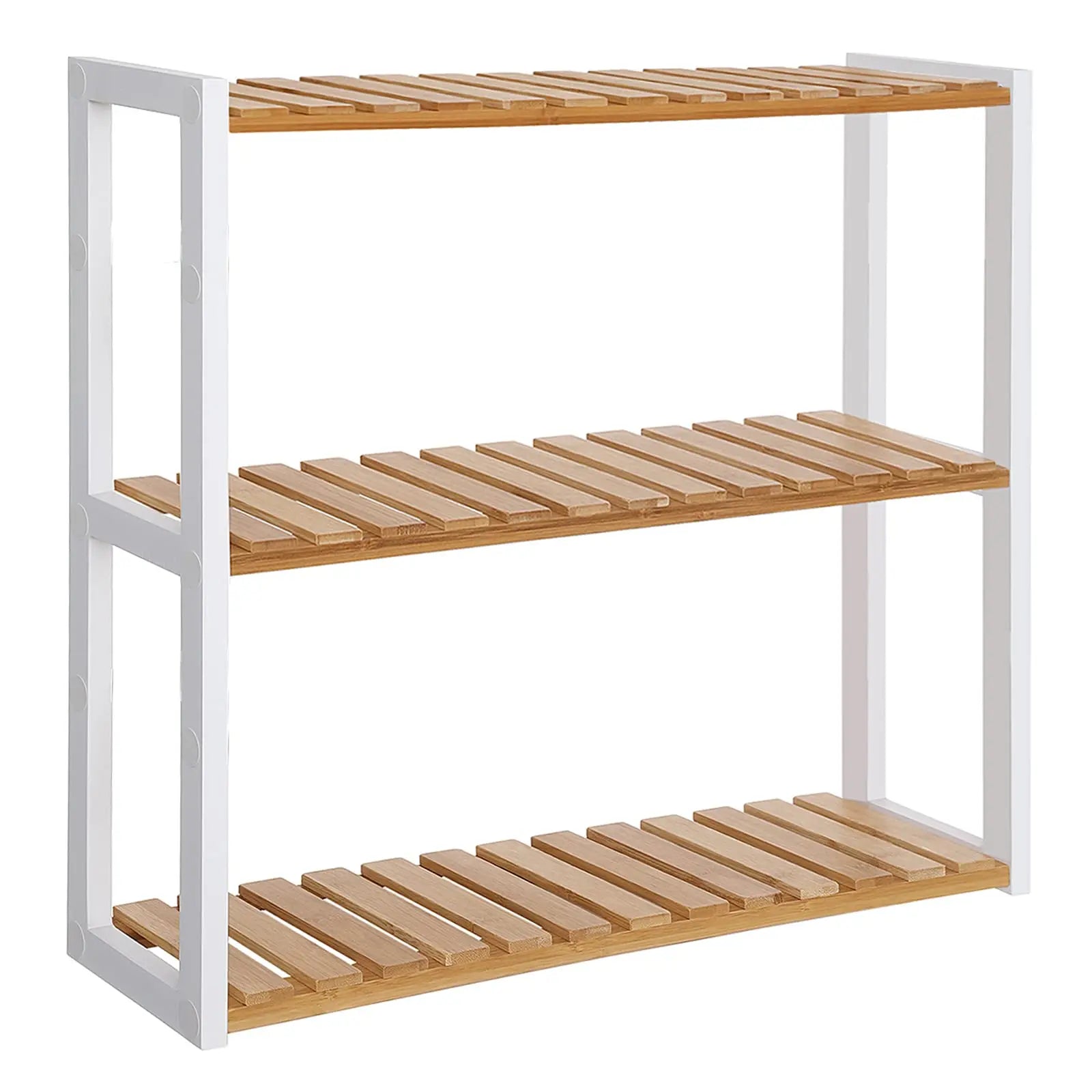Bamboo Bathroom Wall Mounted Shelf White 3 Tier Adjustable Plant Shelf Standing Multi-Scene Use Storage Shelf